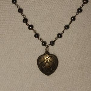 Sweet freshwater pearl and brass heart necklace New